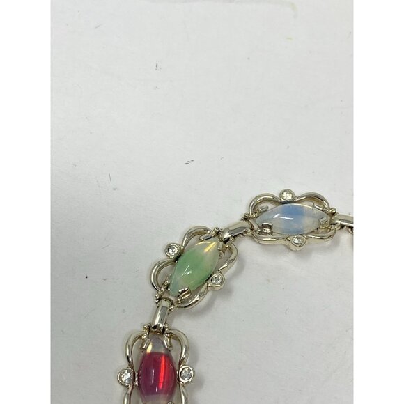 Vintage Sarah Coventry Bracelet Multicolor Oval Cabochons Silver Tone 7 Inch - Picture 3 of 7